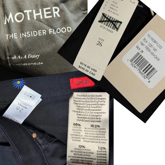 NWT MOTHER The Insider Flood Jeans Black Fresh as a Daisy Size 26 – NWT - Picture 4 of 7